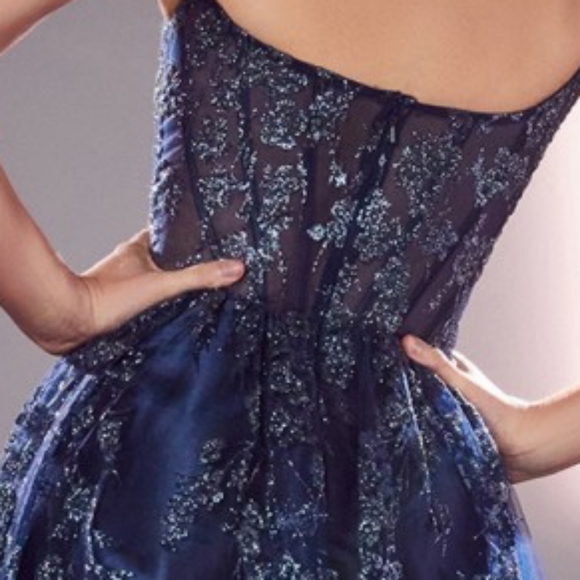 ,rose gold, glitter long corset style a line gown - Picture 7 of 9